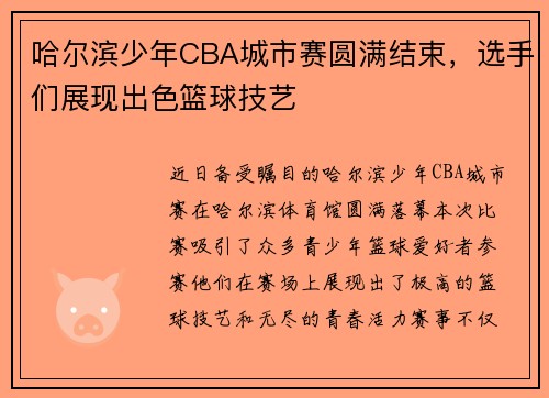 哈尔滨少年CBA城市赛圆满结束，选手们展现出色篮球技艺